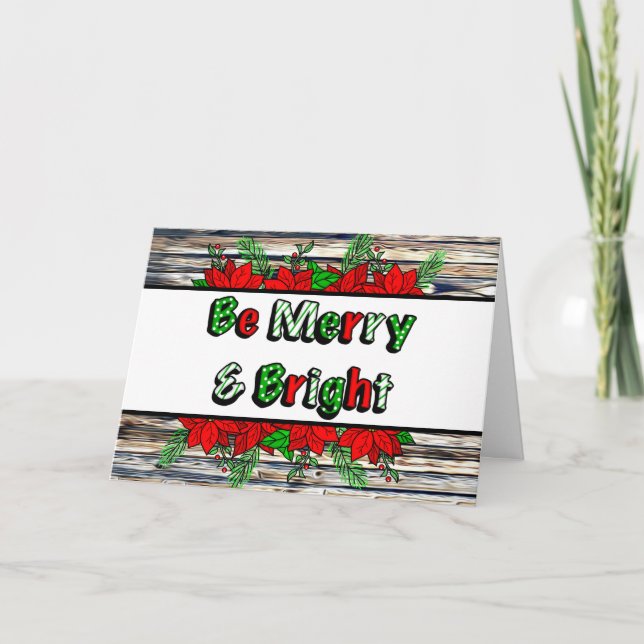 Carte de poinsettias dessinés à la main joyeux et  (Devant)