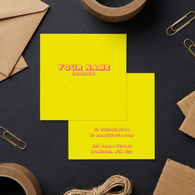 Carte de porte-oreille jaune et rose néon clair (Bright neon yellow and pink earring holder card.)