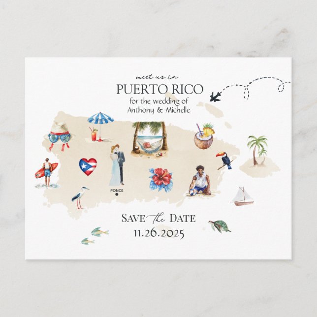 Carte de Porto Rico Destination Mariage Économisez (Devant)
