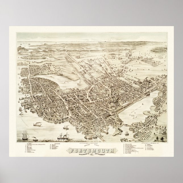 Carte de Portsmouth, New Hampshire en 1877 Poster (Devant)