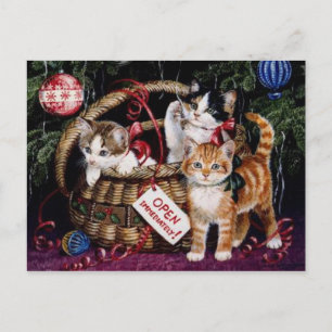 Carte de poste de Noël vintage Chat