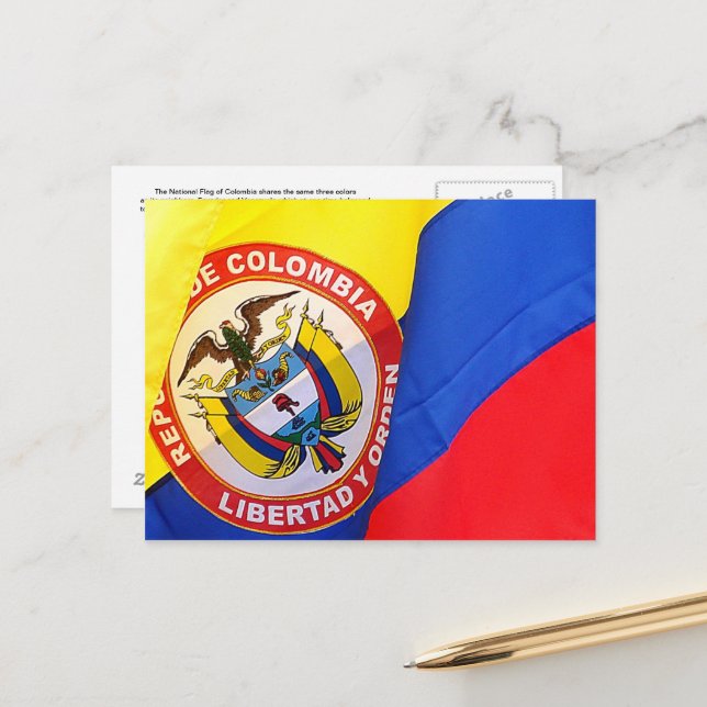 Carte de poste de voyage Drapeau colombien (Devant/Arrière en situation)