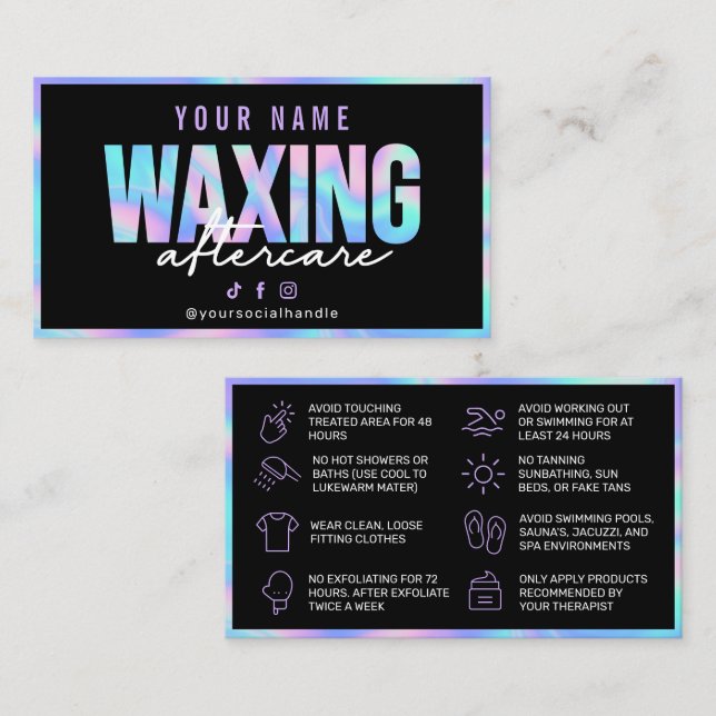 Carte de postsoins Holographique Waxing (Devant / Derrière)