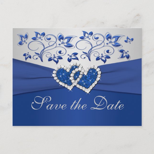 Carte de préavis de mariage Bleu Royal et Argent (Devant)