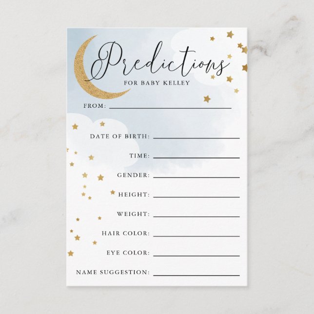 Carte de prédiction de Baby shower bleu Lune et ét (Devant)