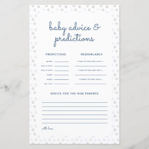 Carte de prédiction du Baby shower d'hiver des sno