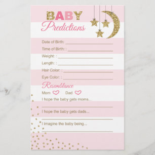 Carte de prédiction pour bébé en or rose pour jeux