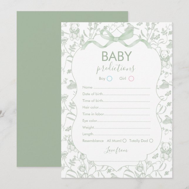 Carte de prédictions bébé Toile pour baby shower (Devant / Derrière)