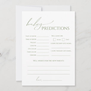 Carte de prédictions de baby shower au vert sauge