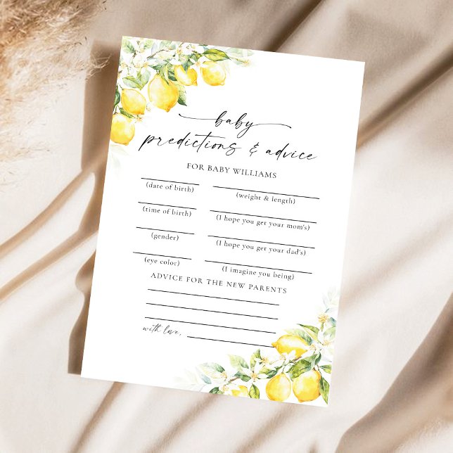 Carte de prédictions de Baby shower Citrus citron (Créateur téléchargé)