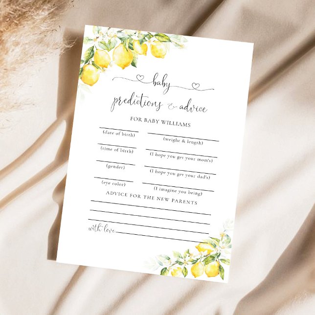 Carte de prédictions de Baby shower Citrus vert ci (Créateur téléchargé)