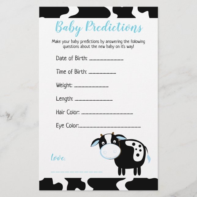 Carte de prédictions de Baby shower de la ferme de (Devant)