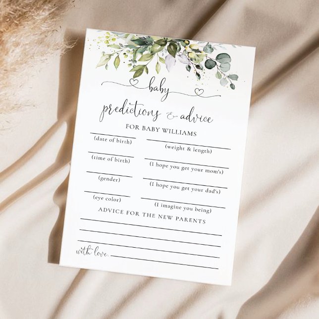 Carte de prédictions de Baby Shower Floral Eucalyp (Créateur téléchargé)