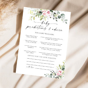 Carte de prédictions de Baby shower rose verdoyant