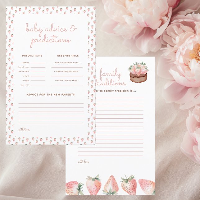 Carte de prédictions du Baby shower de gâteau sucr (Berry sweet baby advice and family traditions baby shower paper sheets to complete by the guests)
