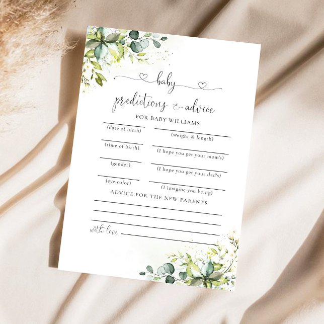 Carte de prédictions du Baby shower de verdure (Créateur téléchargé)