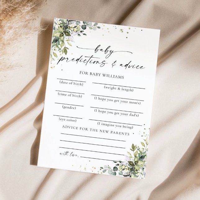 Carte de prédictions du Baby shower floral Eucalyp (Créateur téléchargé)