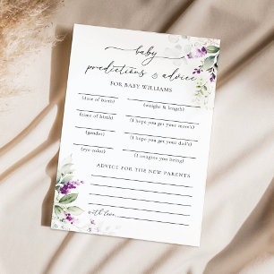 Carte de prédictions du Baby shower vert pourpre