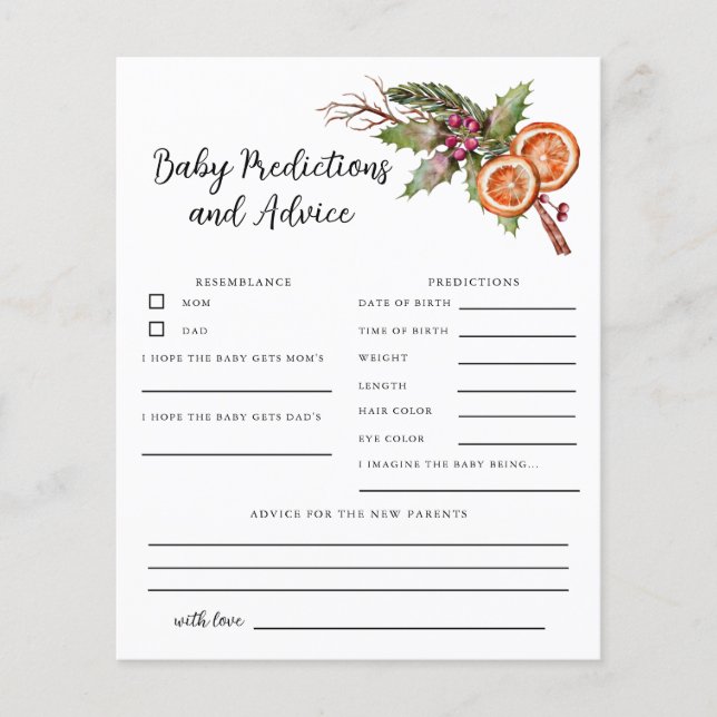 Carte de prédictions et conseils pour bébé de Noël (Devant)