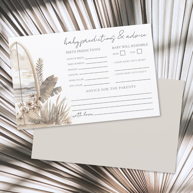 Carte de prédictions et de conseils pour une baby  (Boho Beach Baby Shower Advice Predictions Card)