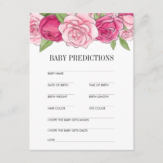Carte de prédictions pour Baby Shower avec des ros (Devant)