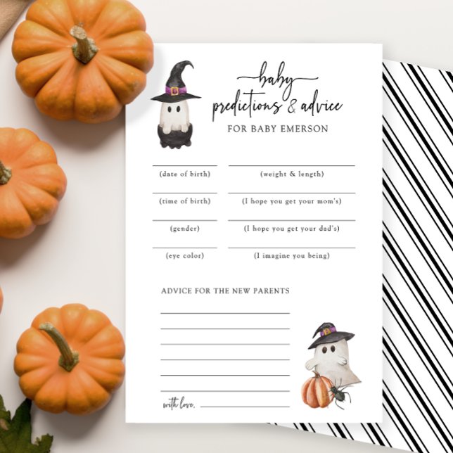 Carte de prédictions pour bébé d'Halloween noir (A Little Boo Baby Shower Invitation Baby Predictions and Advice Card Fall Autumn Halloween)
