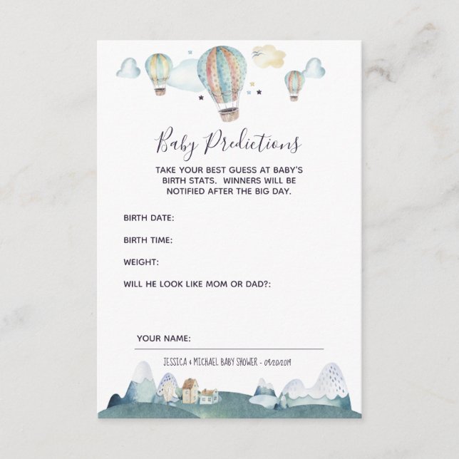 Carte de prédictions pour bébé Hot Air Balloon Par (Devant)