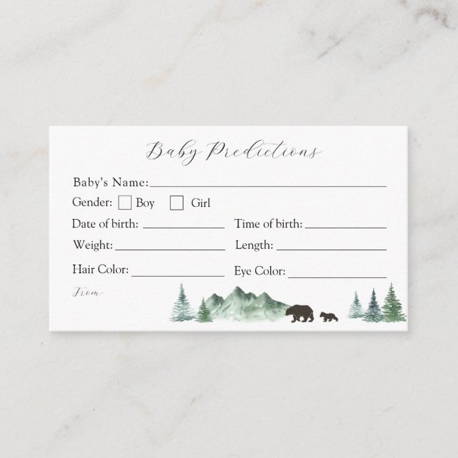 Carte de prédictions pour bébé ours début d'aventu (Devant)