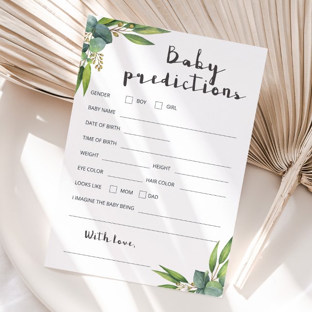 Carte de prédictions pour bébés Baby shower vert F (Créateur téléchargé)