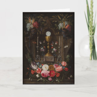Carte de Première Communion Eucharistie avec Fleur