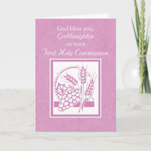 Carte de première communion pour filleule, rose