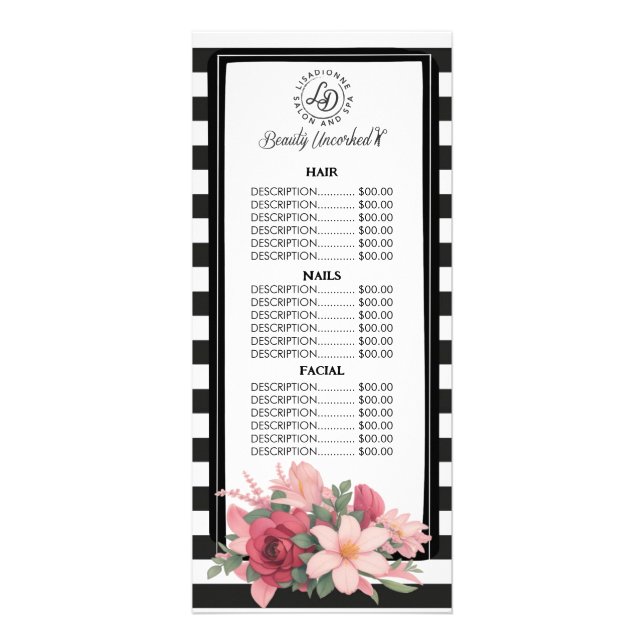 Carte de présentoir pour salon à rayures florales (Devant)