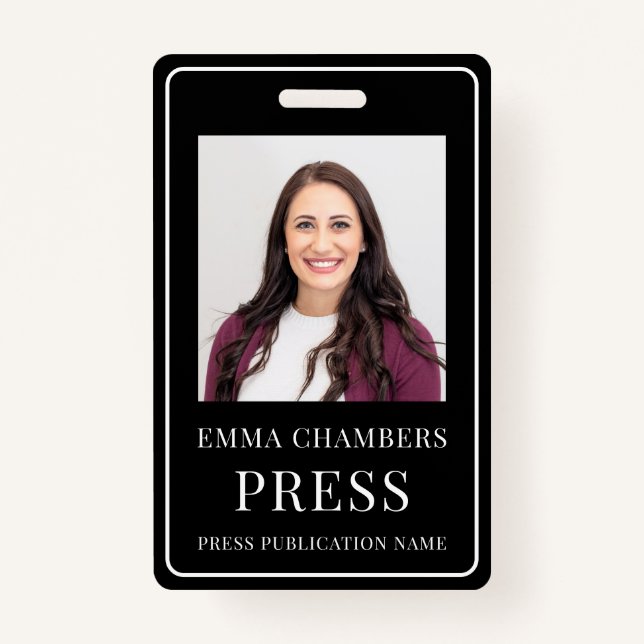 Carte de presse photo Badge noir blanc (Devant)