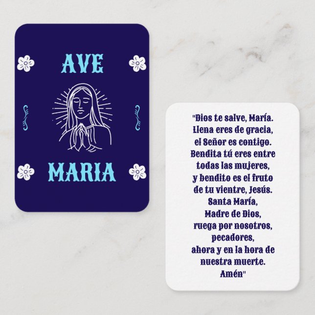 Carte de prière Ave Maria - Espagnol Hail Mary (Devant / Derrière)