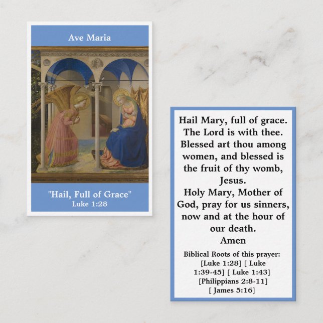 Carte de prière Ave Maria Hail Mary (Devant / Derrière)