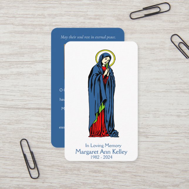 Carte de prière catholique Sainte Vierge Marie (Devant/Arrière en situation)