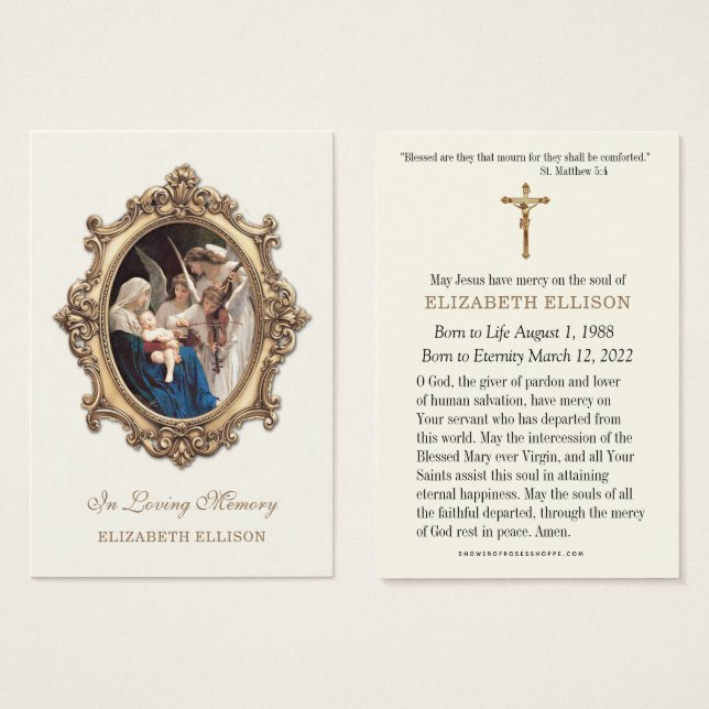 Carte de prière commémorative catholique Marie-Ang (Devant & derrière)