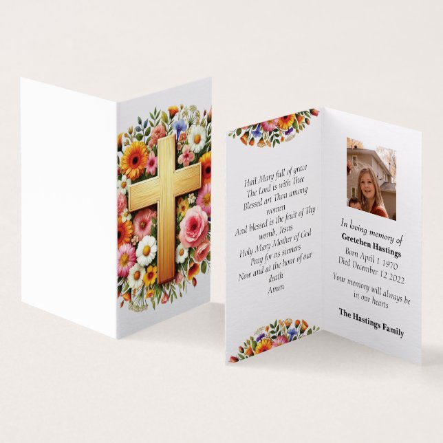 Carte de prière commémorative de la Croix catholiq (Inside and Outside)
