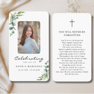 Carte de prière commémorative de la fête de la vie