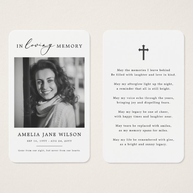 Carte de prière commémorative de Sympathy Photo mo (Devant & derrière)