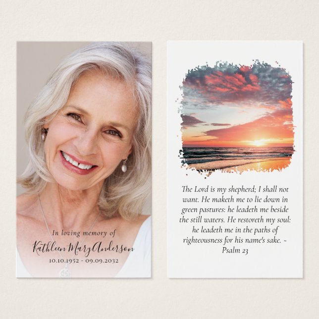 Carte de prière commémorative du coucher du soleil (Devant & derrière)