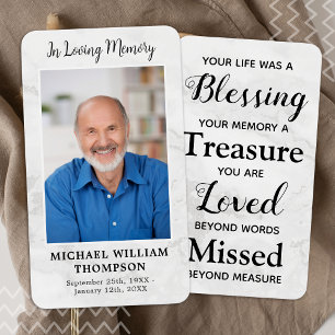 Carte de prière commémorative du marbre Poème Phot