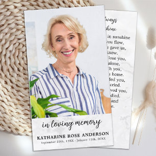 Carte de prière commémorative en marbre simple