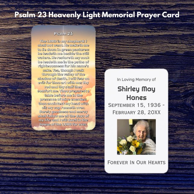 Carte de prière commémorative Psaume 23 Lumière Cé (Psalm 23 Heavenly Light Memorial Prayer Card)