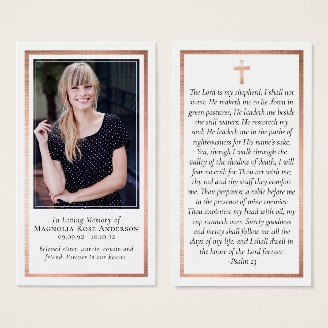 Carte de prière commémorative rose Gold Foil Frame (Devant & derrière)