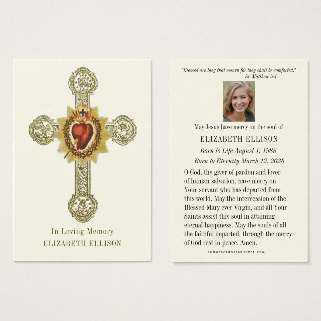 Carte de prière commémorative Sacré-Coeur Jésus (Devant & derrière)