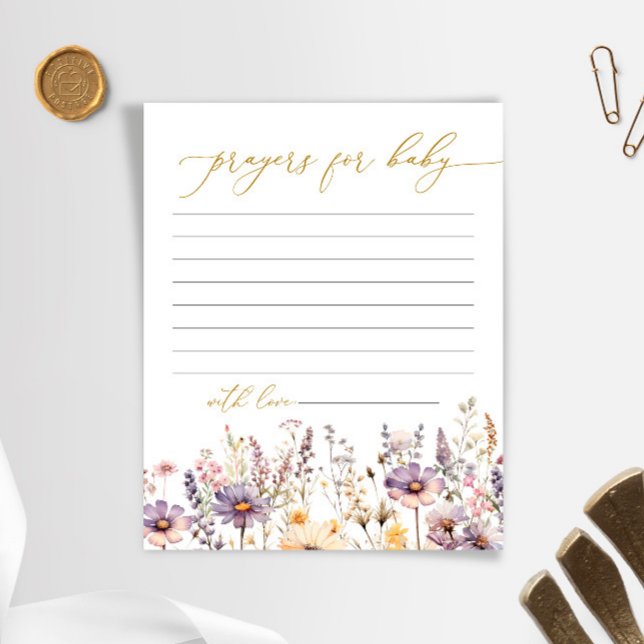 Carte de prière de Baby shower Fleur sauvage viole (Créateur téléchargé)