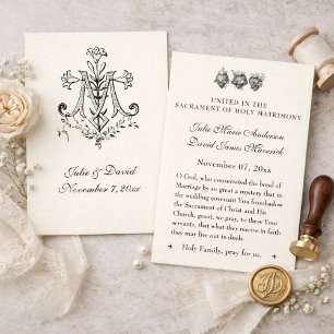 Carte de prière de Croix Mariage catholique