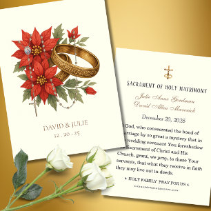 Carte de prière de mariage catholique au poinsetti