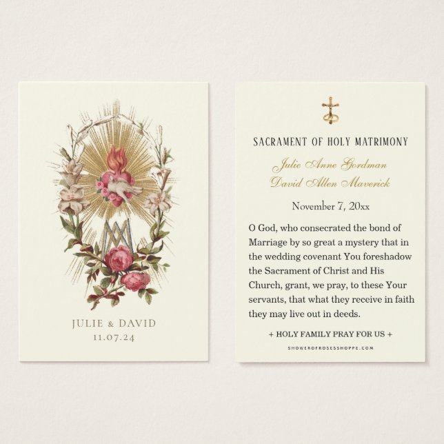 Carte de prière de mariage catholique Cœur de Mari (Devant & derrière)